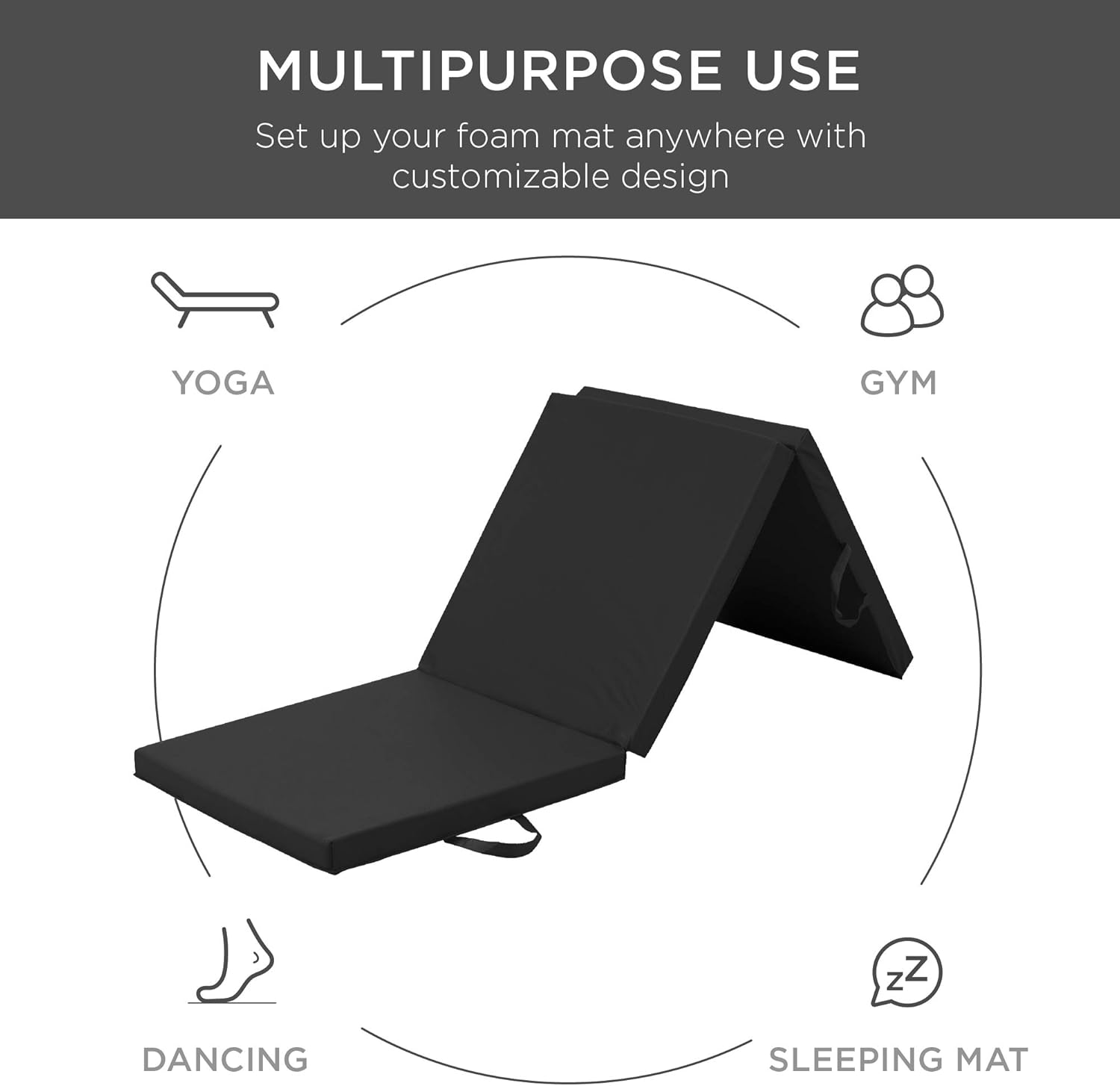 Best Choice Products 6ftx2ftx2in Folding Gym Mat Tri-Fold Exercise Gymnastics Aerobics Workout Fitness Floor Mat w/Carrying Handles – Black : Everything Else