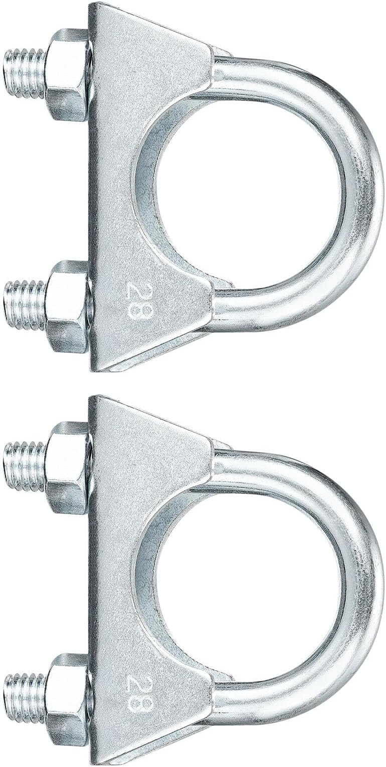 28mm Muffler U-Bolt Clamp, 2 Pack Exhaust Pipe U-Shaped Galvanized Pipe Clamp, Heavy Duty Saddle Type Exhaust Clamps for Car & Motorbike Exhaust Systems
