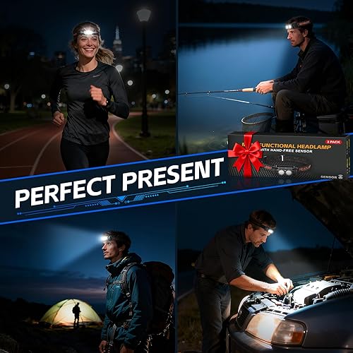 Miniatura 7 de Paquete de 3 faros delanteros recargables, faros LED recargables superbrillantes con sensor de movimiento, luces de cabeza de 3 modos para frente,