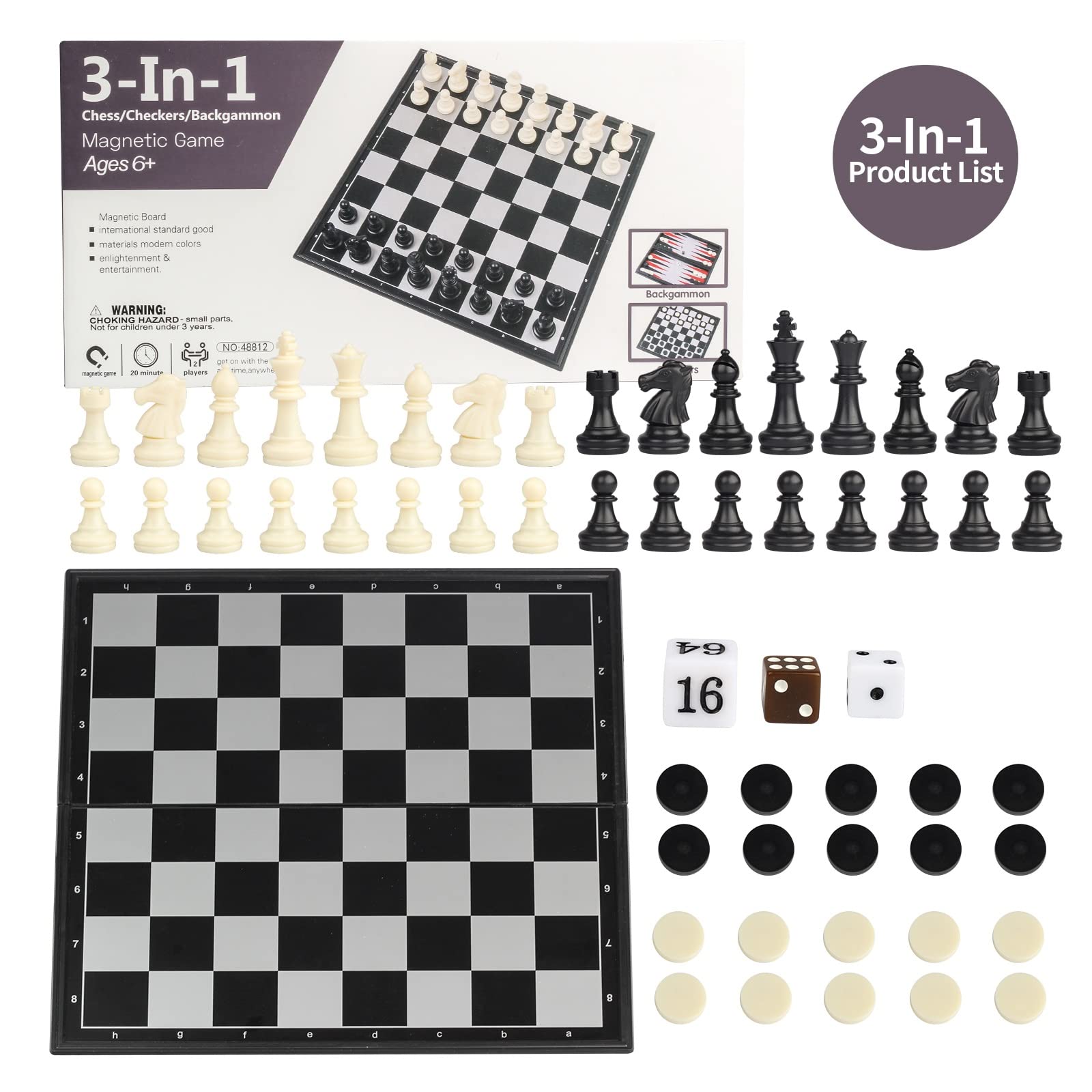Andux Pieghevole Magnetico Tre in Uno Gioco da Tavolo Set CXYXQ-02 (L) | Gioco da tavolo portatile da viaggio, per adulti e adolescenti, per il tempo libero, per l'interazione di gruppo