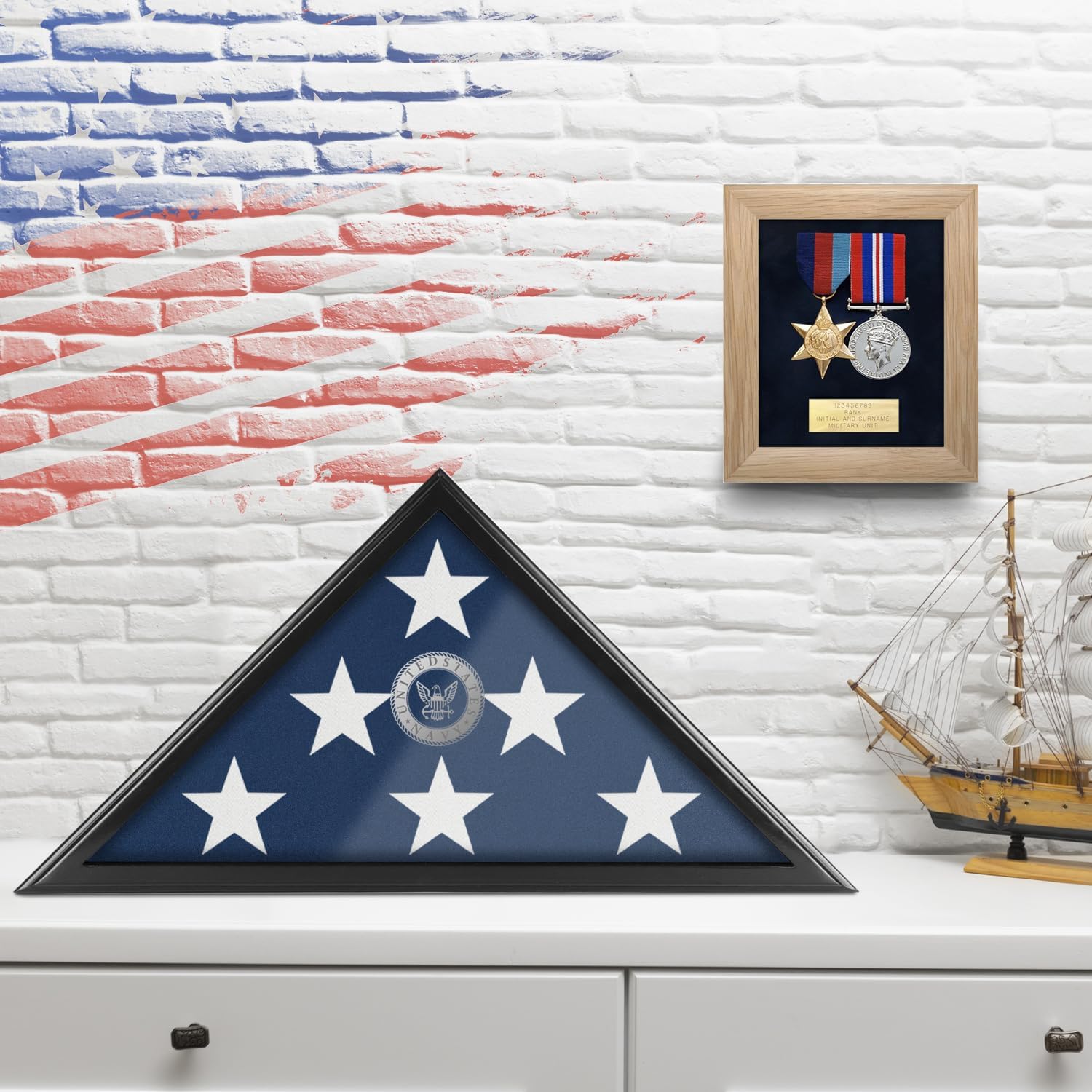 Flag Display Case for Burial Flag, 9.5x5' Folded Flag Case for Burial Flag, Wooden Flag Box Display Case with Wall Mount, Flag Holder for Veteran Burial Flag Display Case, Military Flag Frame (Black)