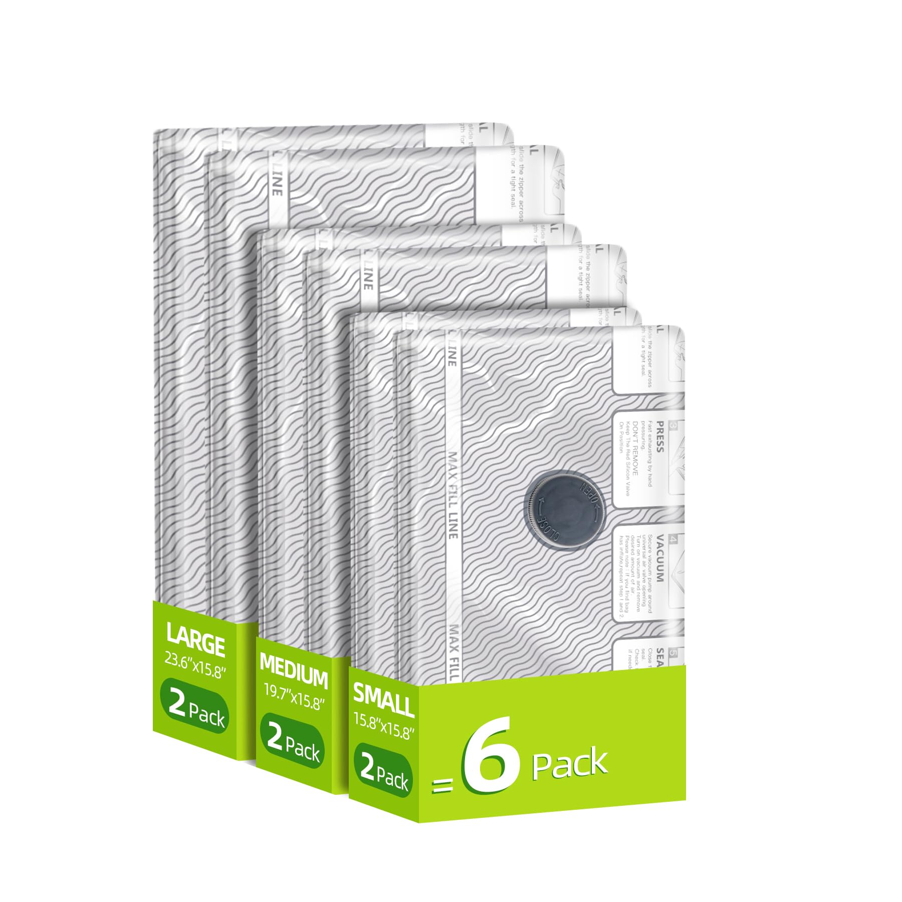 VACKFOX Travel Vacuum Storage Bags,6 Pack Carry-On Size Compression Packing Bags for Luggage and Suitcase, Space Saver for Clothes and Clothing Travel