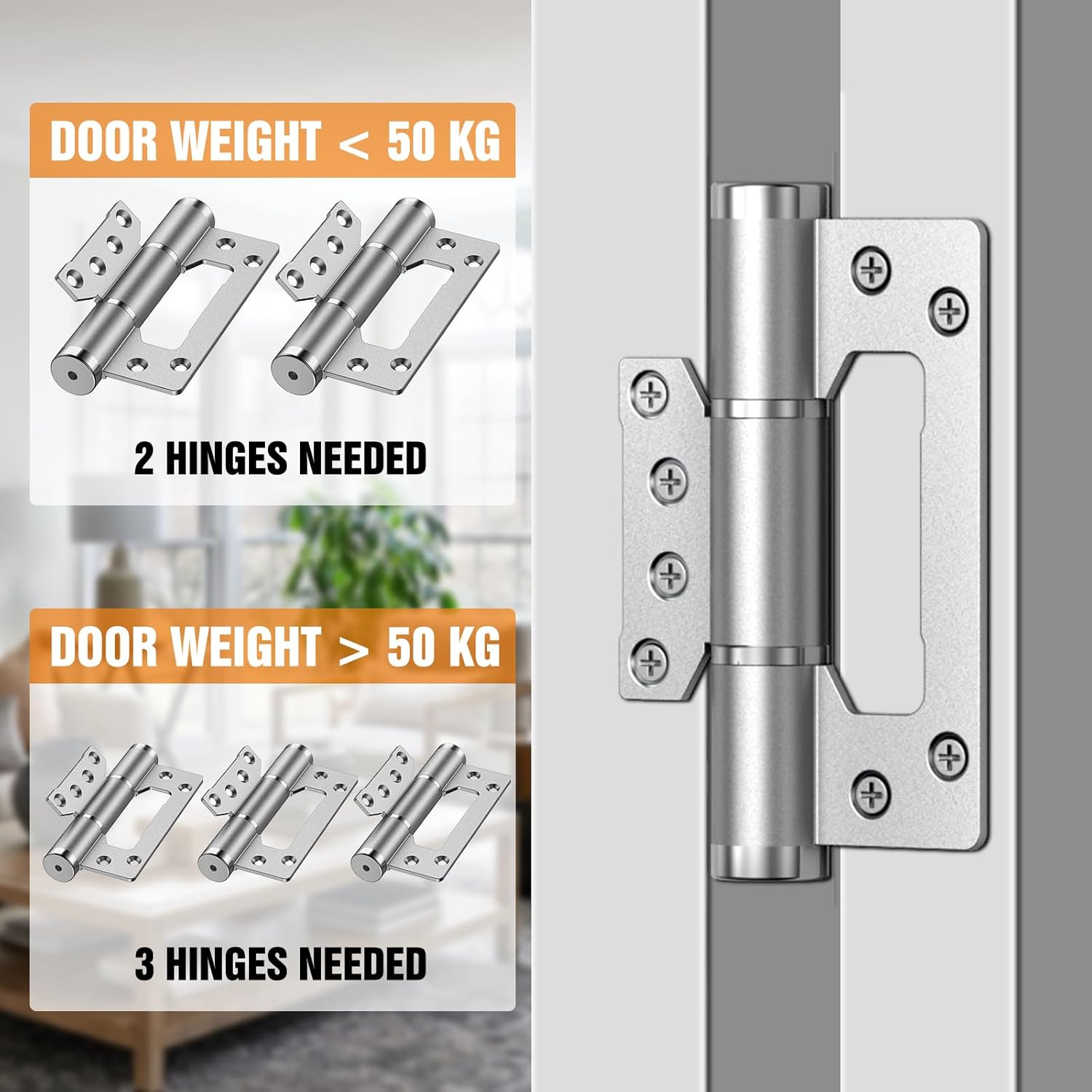 5" Self Closing Door Hinges, Non Mortise Door Hinge, Soft Close Door Hinges with Silent Hydraulic Buffering for Interior, Laundry Rooms, Bedrooms Door (2PCS, Silver)