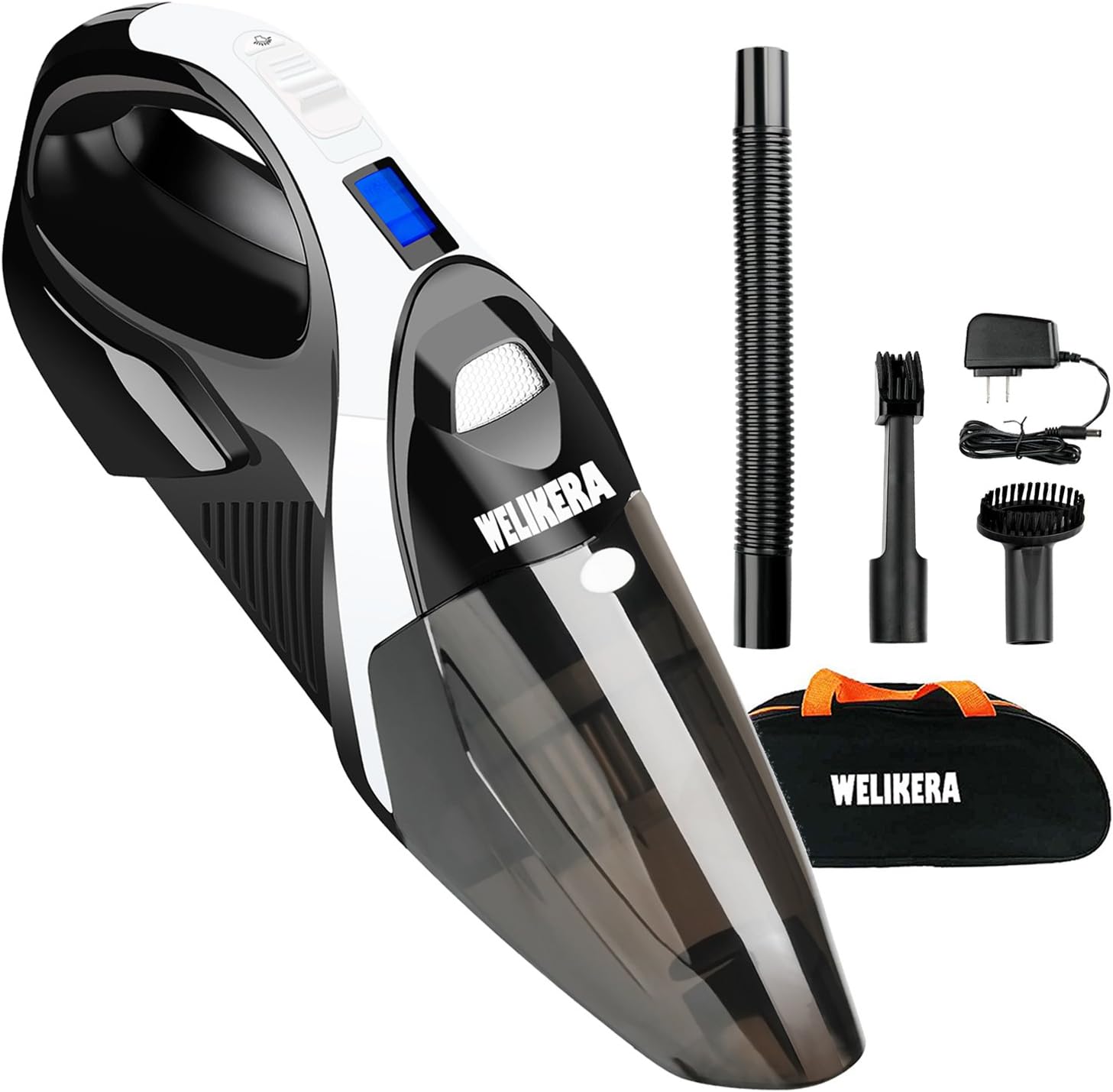 Handheld Vacuum, 12V 100W Powerful Portable Pet Hand-Held Cordless Vac, Rechargeable Vacuum Cleaner for Home and Car Cleaning, with A Carrying Bag, Black