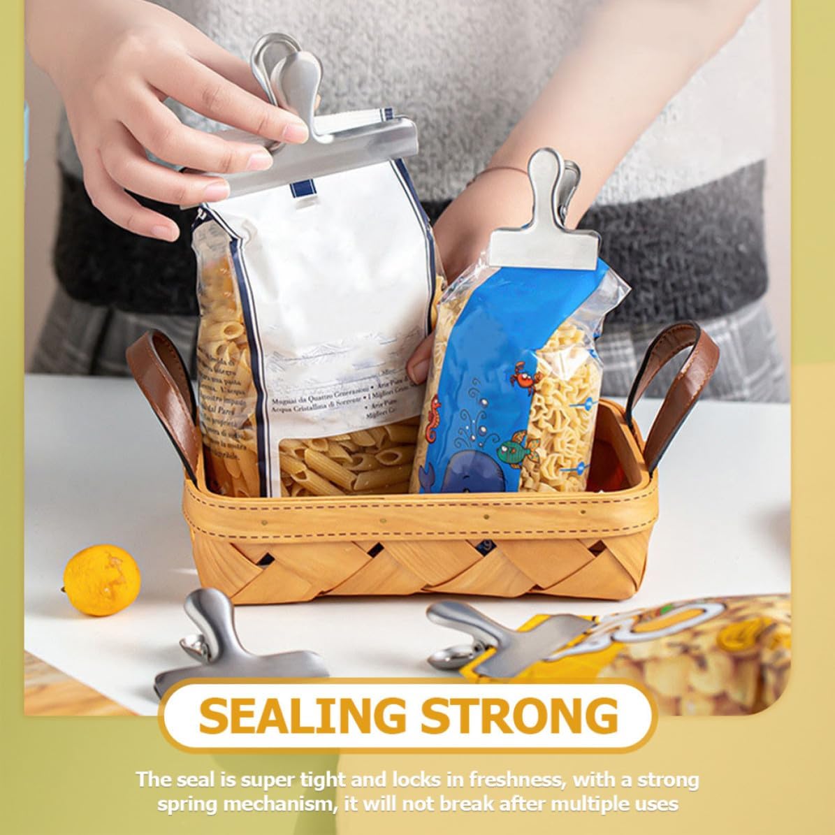 Bag Clips and Strong Spring Mechanism 8pcs Stainless Steel Rust Resistant Finish for Food Sealing and Document Receipt Storage in Home and Office