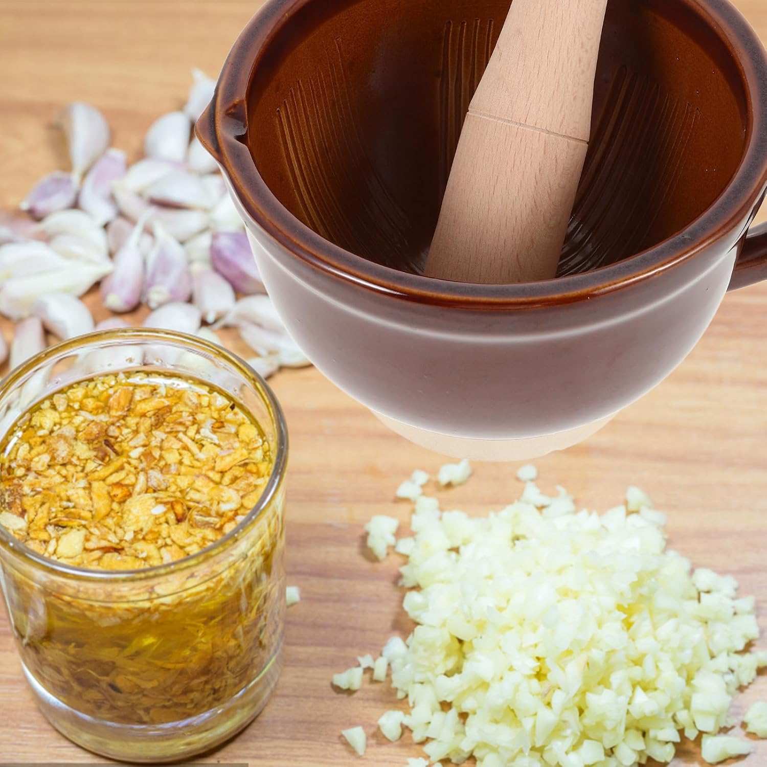 Ceramic Garlic Mortar and Pestle Set, Manual Grinding Bowl