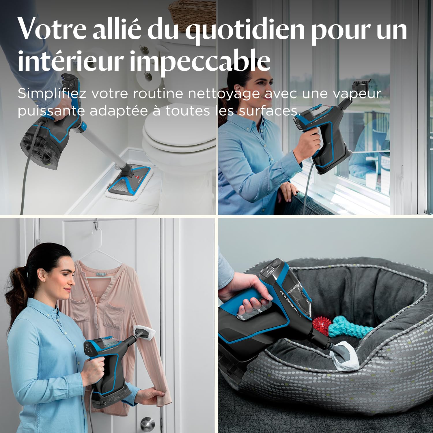 BISSELL PowerFresh Slim Steam, Nettoyeur vapeur 3 en 1, Passe du nettoyeur vapeur pour sols au nettoyeur vapeur portable, Nettoyeur portable léger et multi-usage, Access. inclus, 1600W, 4268N