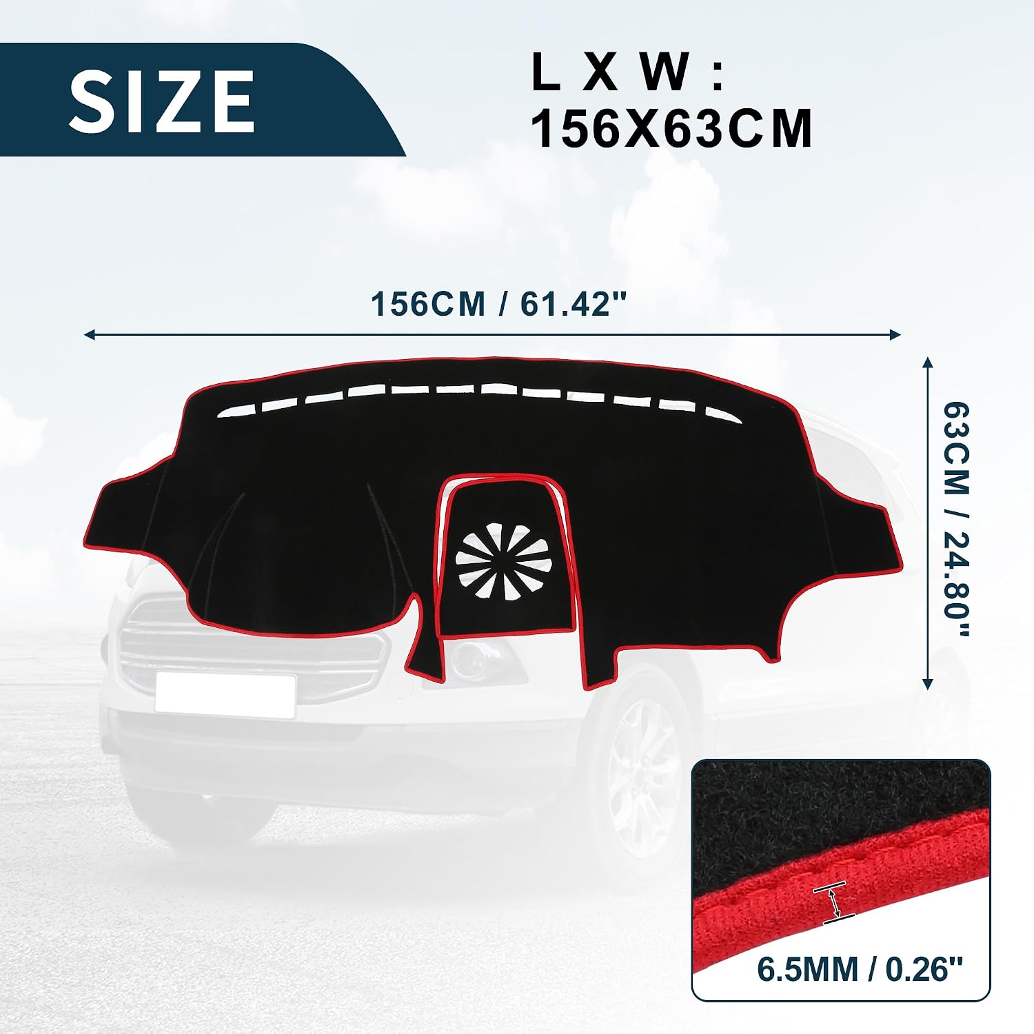Dash Cover for Ford EcoSport Non-Slip | Center Console Dashboard Cover Mat Black Red 1 Pcs
