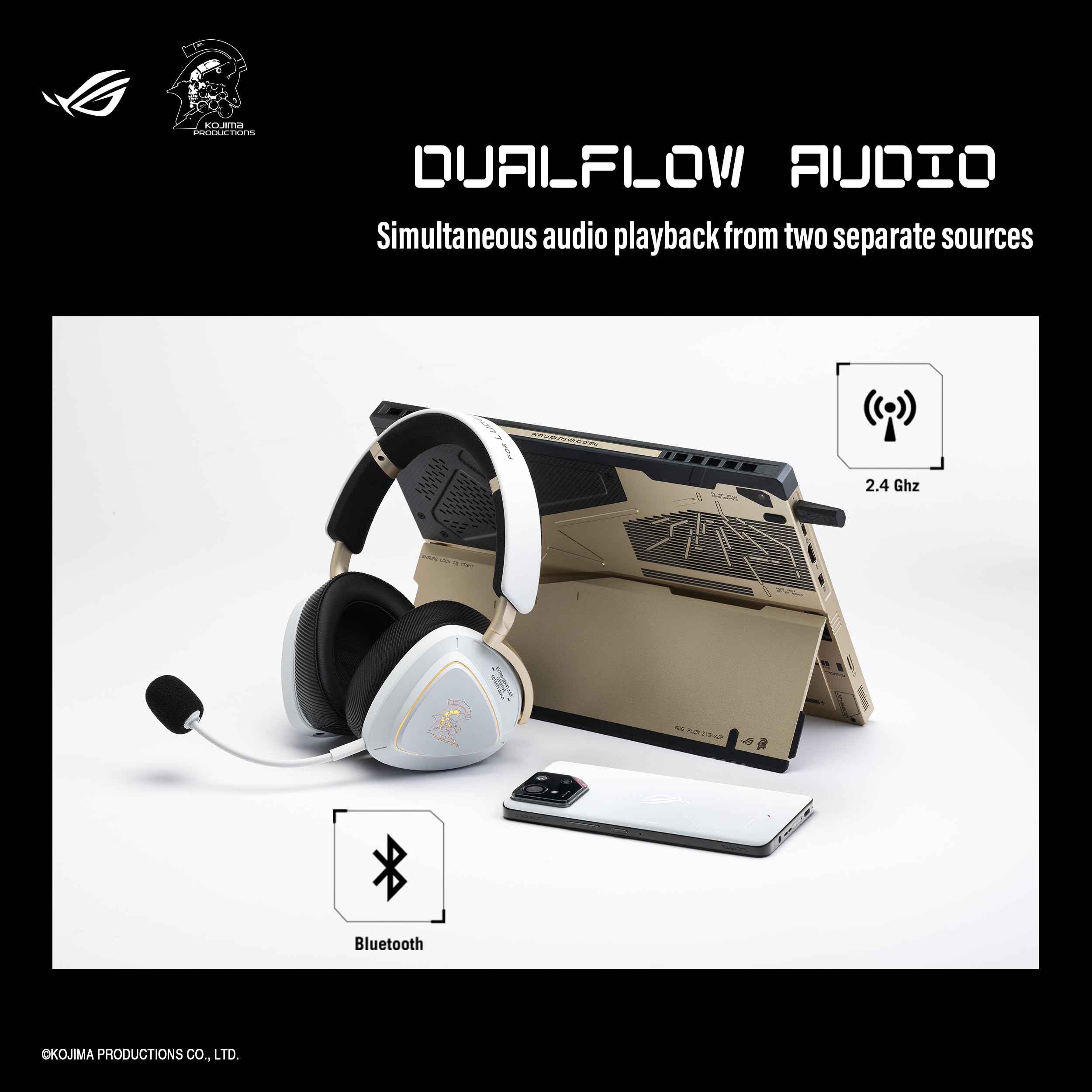 ASUS ROG Delta II-KJP - Casque Gaming sans Fil tri-Mode, Haut-parleurs 50mm Titane, ROG SpeedNova, 110h d'autonomie, Dual-Wireless et Design Exclusif Kojima Productions
