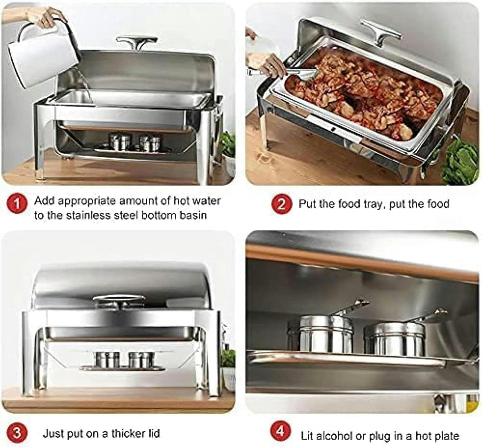 Calentador de Alimentos, Juego de Calentador de Alimentos, Calentador de Alimentos de Acero Inoxidable de 9 litros para Buffet, Juego Profesional de Calentador de a,