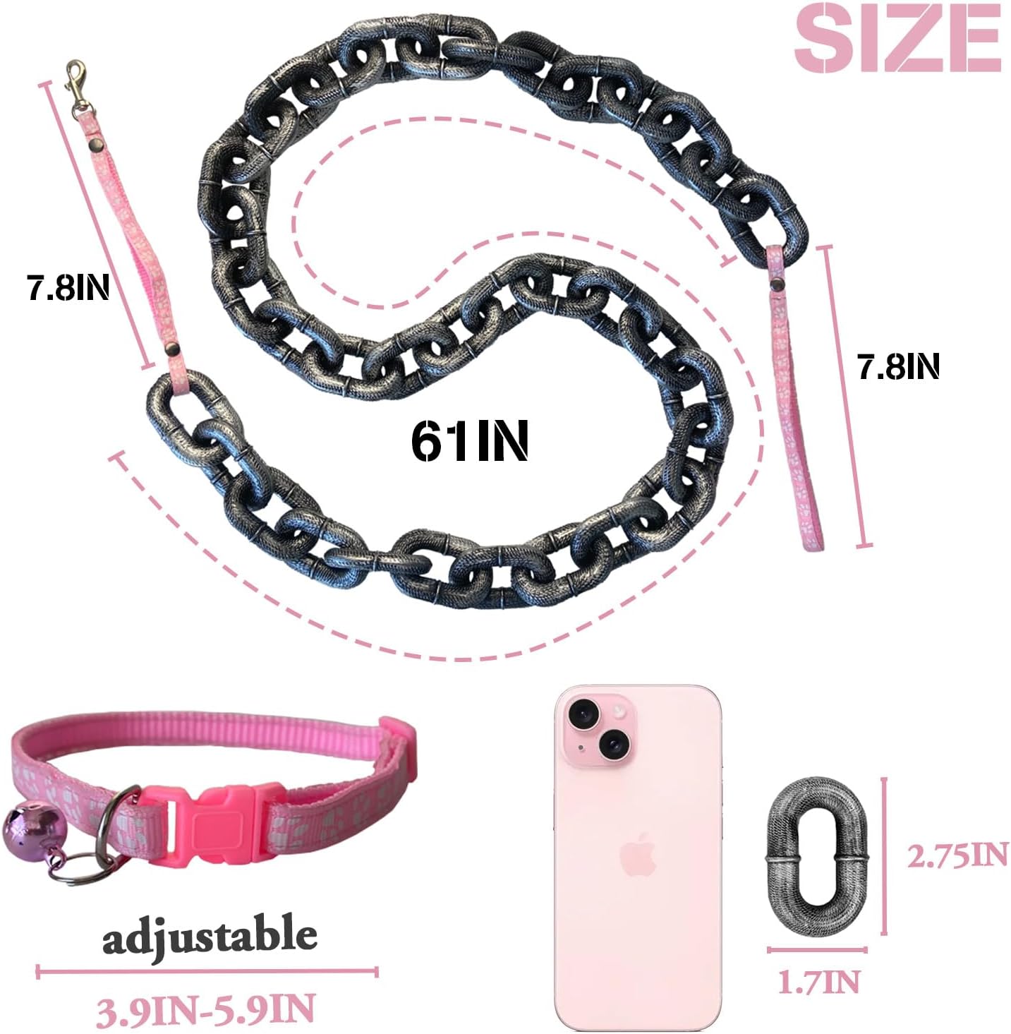6 Ft Funny Dog Leash - Giant Plastic Chain Leash with Puppy Collar for Small Dogs, Cats, and Puppies - Black Funny Chain Dog Leash