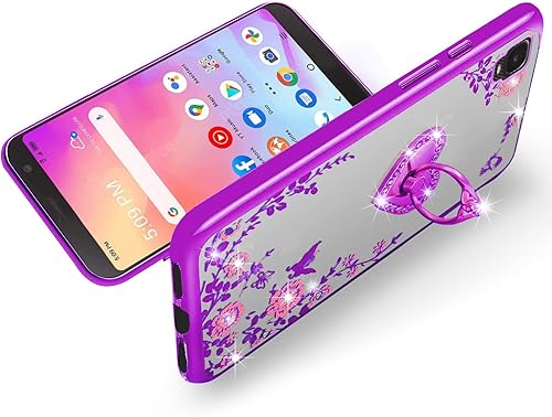 Miniatura 5 de B-wishy Funda para Alcatel TCL A3 A509DL para mujer, con purpurina de cristal, mariposa, corazón, floral, delgada, TPU de lujo, con soporte, correa