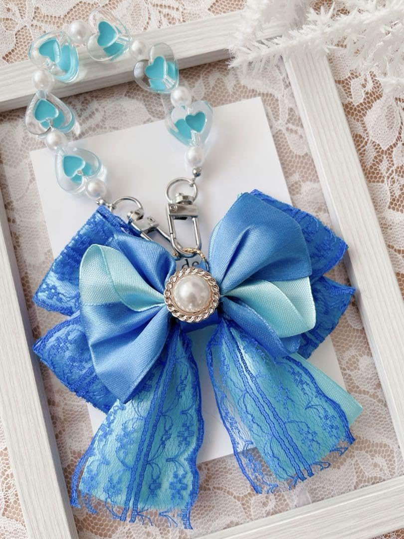 Amazon.co.jp: レースフリルリボン♡ブルーバッグチャーム 青系ペン