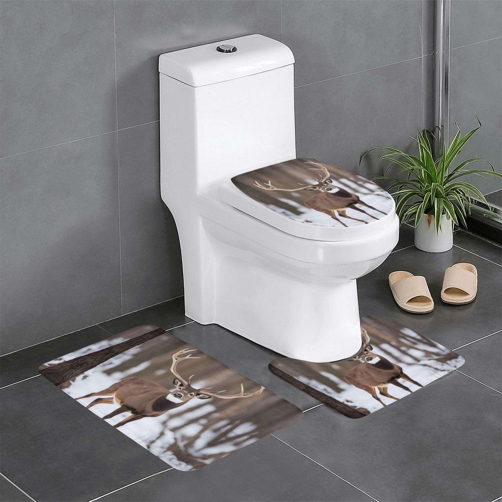 Tapis de salle de bain antidérapants et sécurisés à motif cerf pour sol de WC