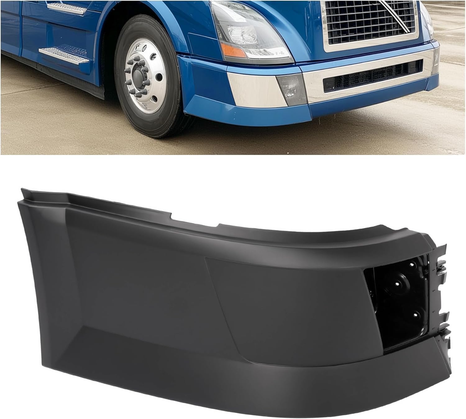 KUAFU Bumper Corner Compatible with 2004-2018 Volvo VNL 300 430 630 670 730 780 Bumper Extension Corner w/Fog Light Hole Plastic ABS Painted Matte Black Right Side