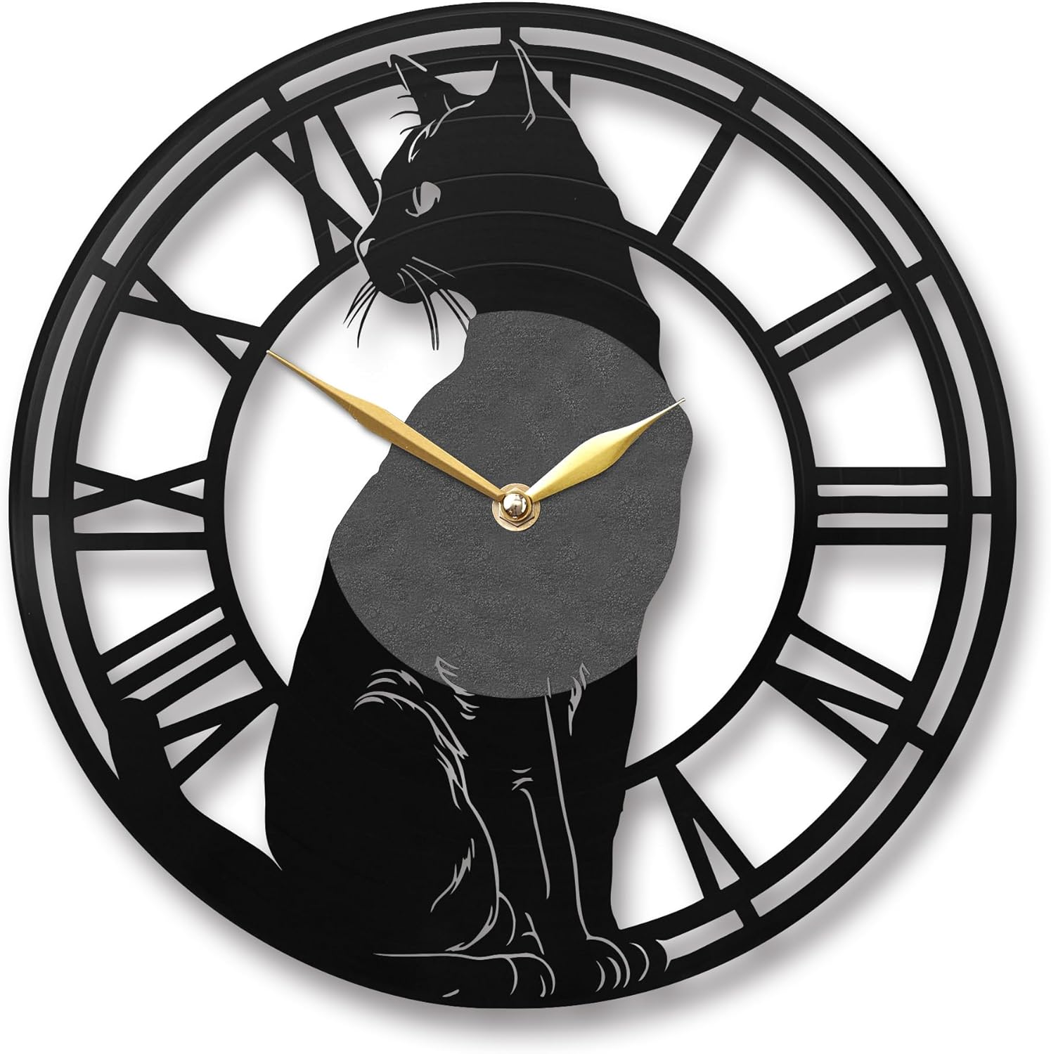 Black Cat Wall Clock, Black Vinyl Record (12" Vinyl Record (Without Backlight))