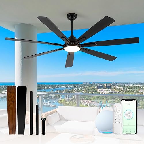 Ventilador de techo inteligente grande de 72 pulgadas con control remoto de luz a través de WiFi Alexa, motor de CC silencioso de 6 velocidades,