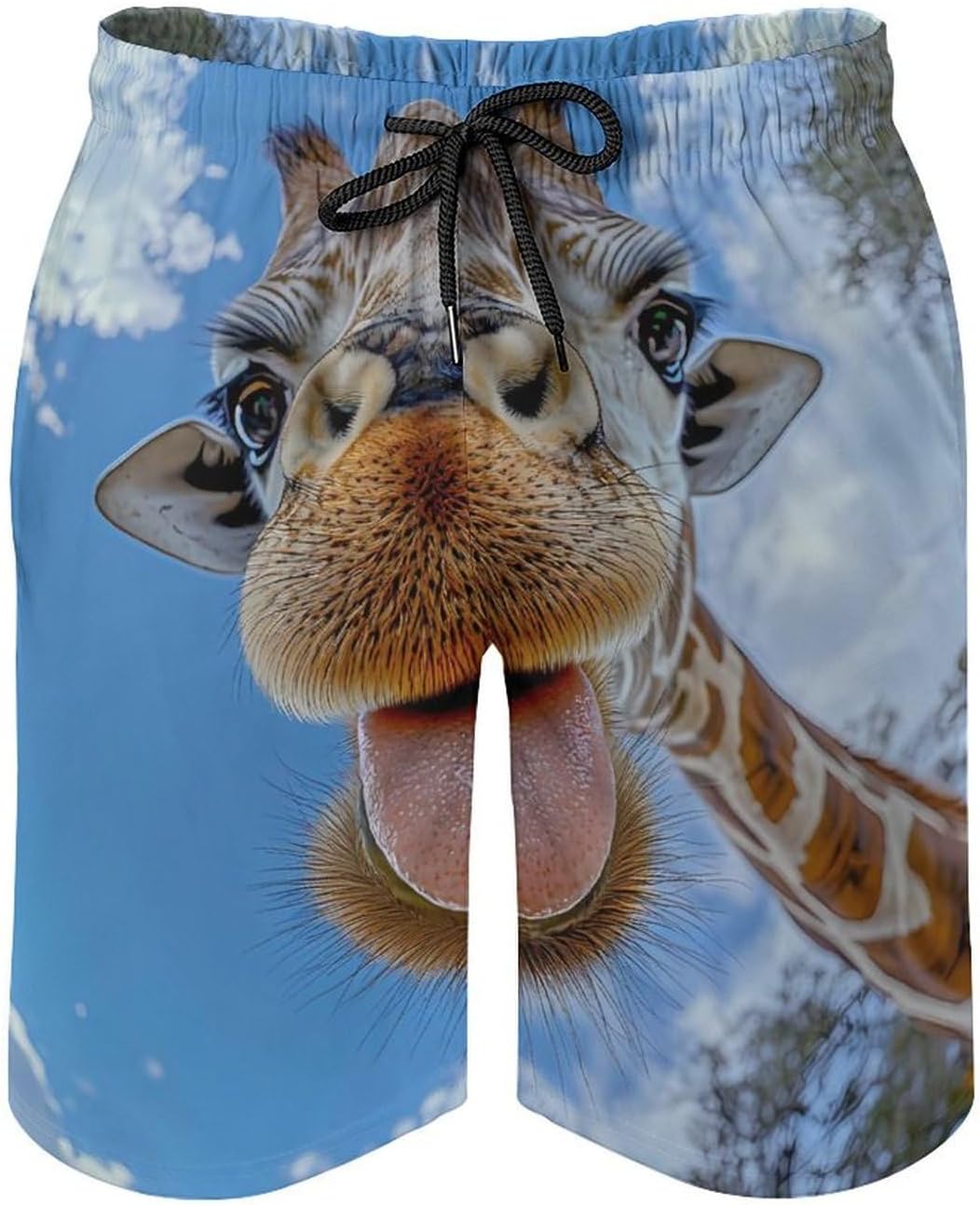 Selfie Photo of Giraffe Casual Men's Swim Trunks Novelty Summer Beach Shorts Swimwear with Pocket