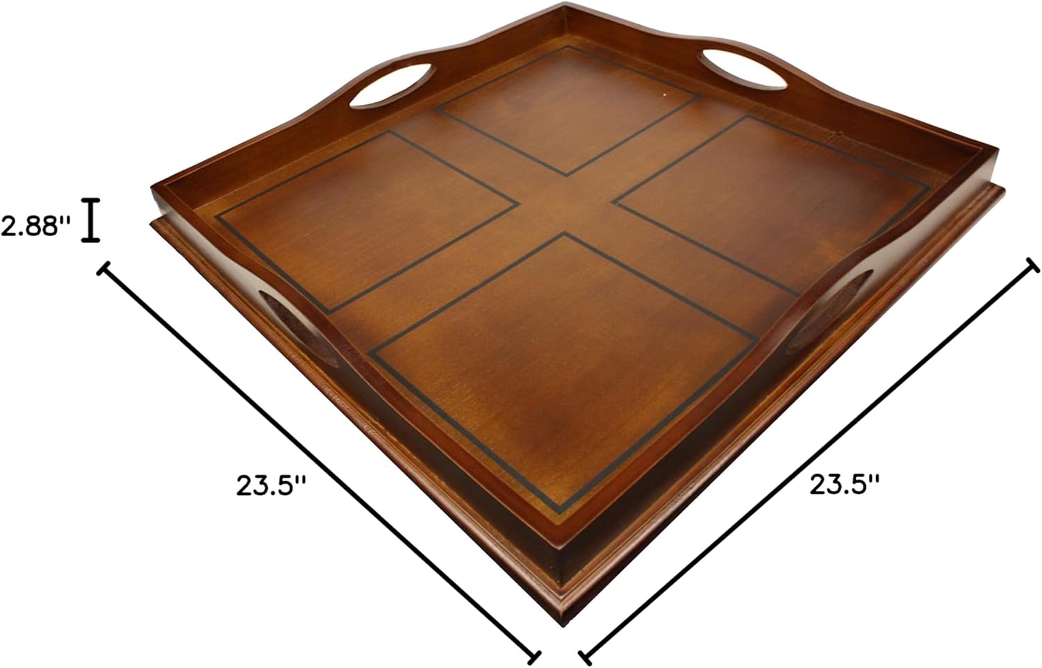 Square Ottoman Wooden Serving Tray with Handles | Coffee Tray | Home Décor - 23.5" x 23.5" x 2.875"