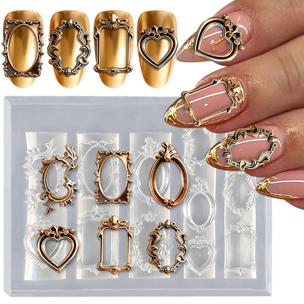 Retro Photo Frame Silicone Nail Molds 3D Gel Nail Art Sculpture Frames Charms for Nails Design Silicone Mold DIY Border Nail Charm Molds Template Carved Stencils Manicure Tools Supplies Accessories-image-34