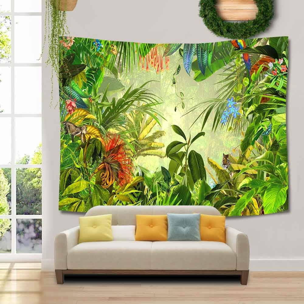 Tropical Rainforest Landscape Tapestry, Jungle Tiger Plant Natural Scenery Tapestry Wall Hanging, Bed Cover Mural Home Decor 80X60 Inches GTLSUH274