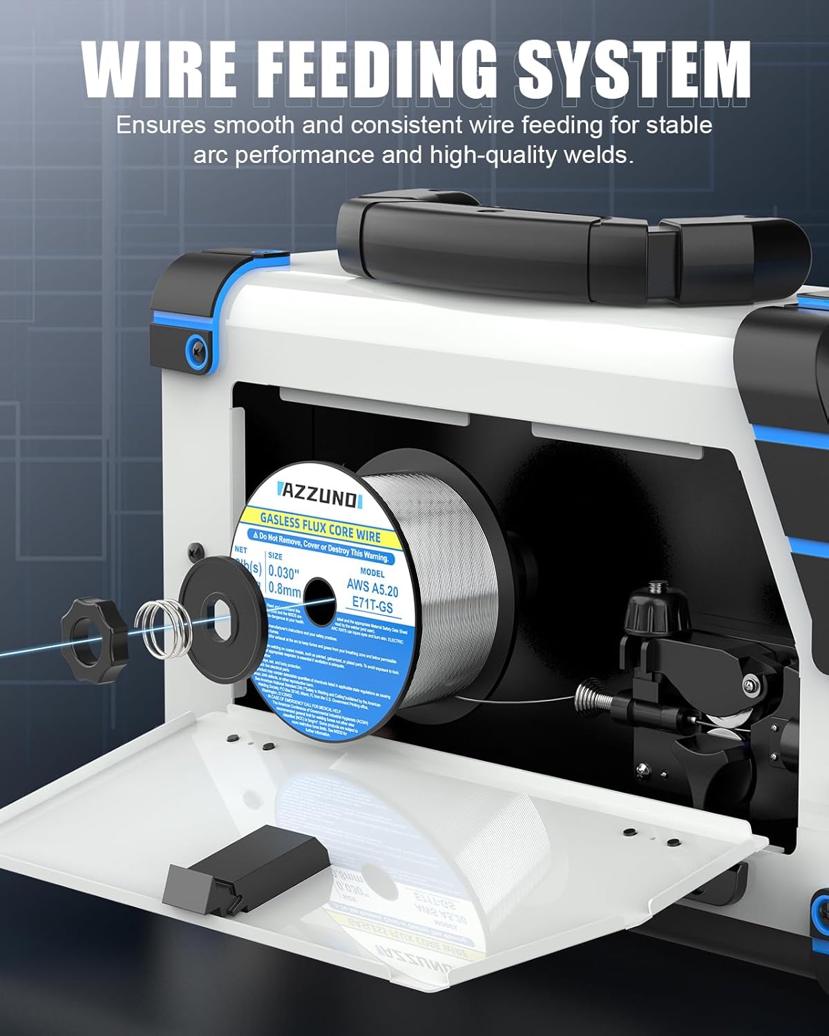 AZZUNO MIG Welder 145A& & .030" 2LBS Solid MIG Welding Wire, 110V/220V Dual Voltage 4 in 1 Gas/Gasless Flux Core MIG Welder/Lift TIG/Stick Welding Machine, Wire Feed Welder with Synergic Control