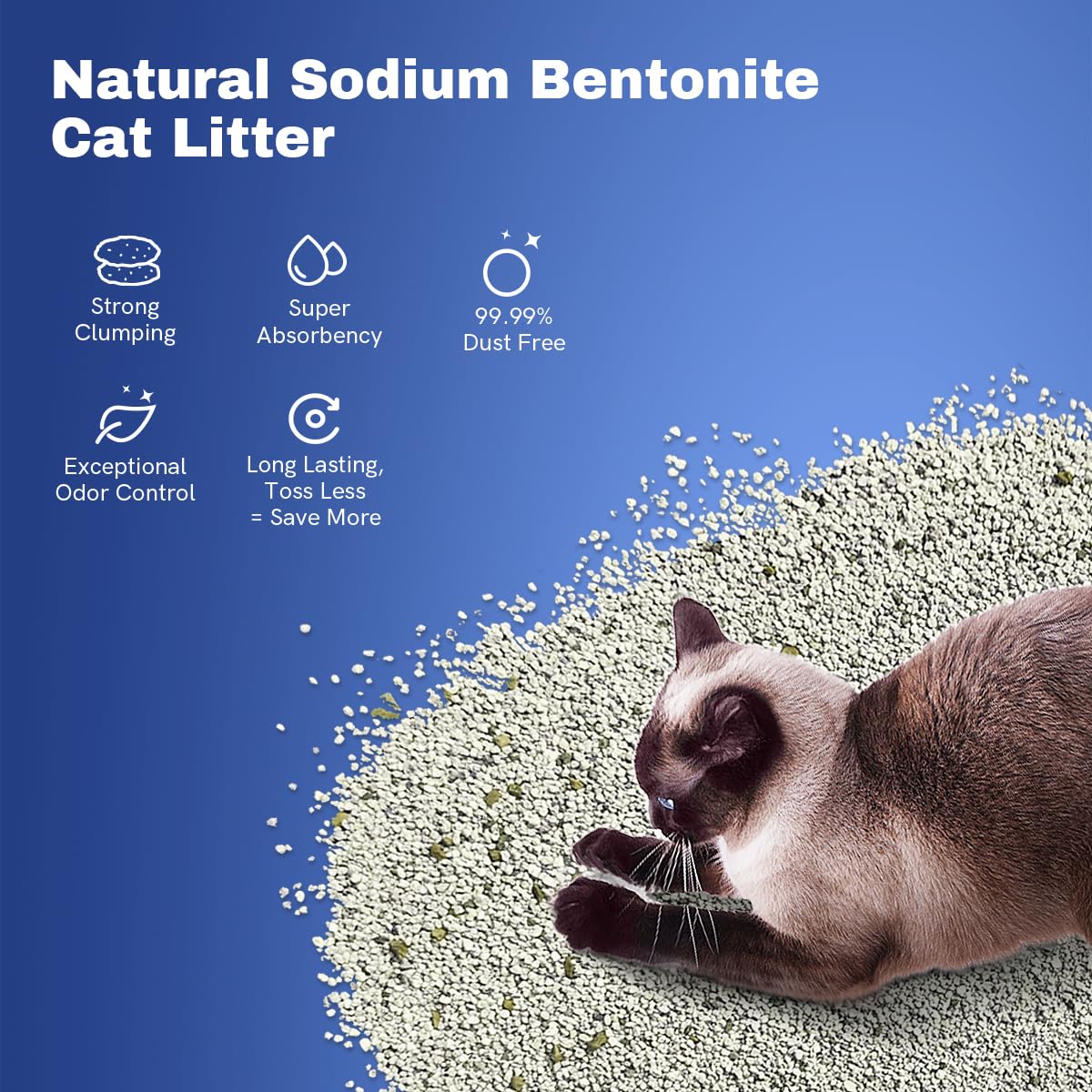 Arena para gatos de bentonita a base de sodio, sin polvo, gran durabilidad, control de olores, fórmula mineral natural, caja de 15 lb