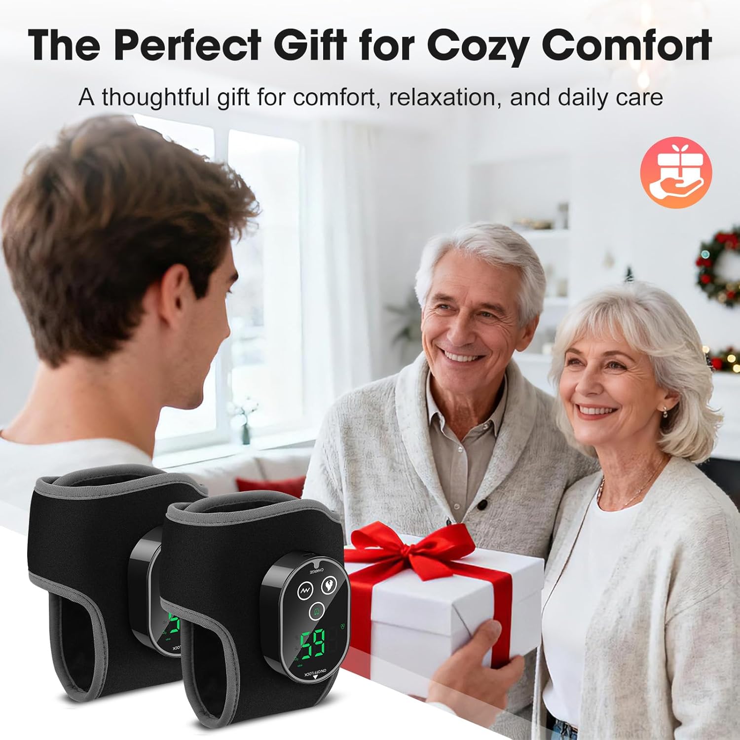 2-Pack Cordless Foot Massager for Neuropathy, Ankle Massager for Pain Relief, Ankle Heating Pad with Massage, 4 Heat Levels, 3 Massage, Foot Massager, Black