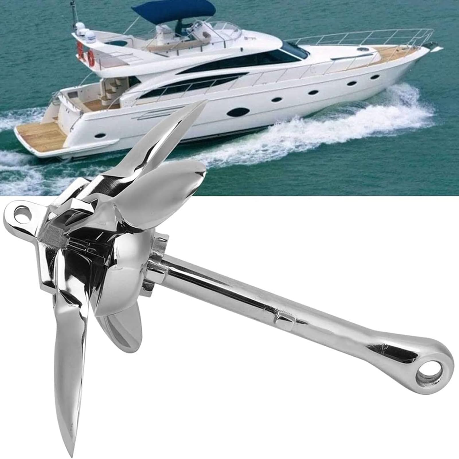 Ancoraggio Ancora Barca A Grappino in Ombrello Acciaio Inossidabile Kit di Ancoraggio per Barche Ancoraggio Pieghevole per Marina Kayak Gommone Gommone da Pesca SUP Canoe Ancoraggio