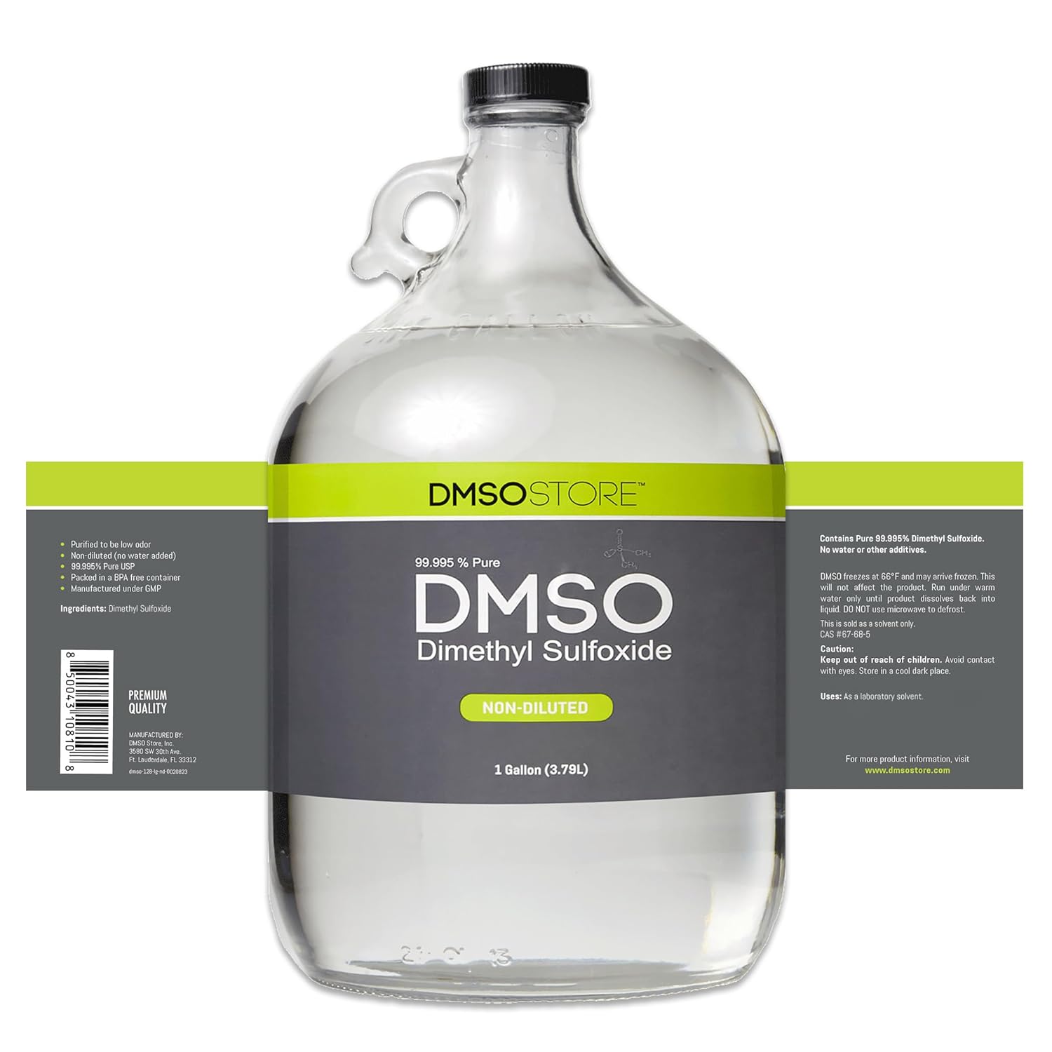 DMSO Liquid 1 Glass Gallon Jug, Pure 99.995% Pharma Grade, Non-Diluted, Low Odor, Dimethyl Sulfoxide