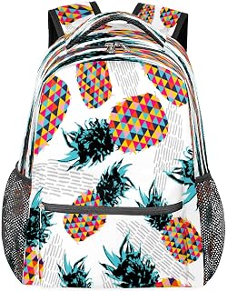 Mochilas para meninos e meninas com abacaxi tropical, mochila escolar com vários bolsos, mochila geométrica colorida para viagens, caminhadas, acampamento, Multi, Medium