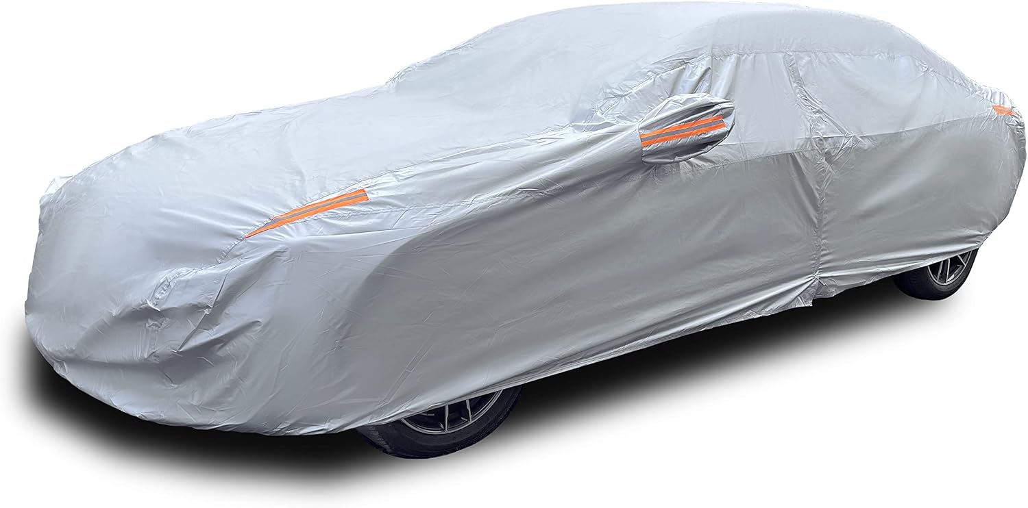 MORNYRAY Car Cover Waterproof All Weather Windproof Snowproof UV Protection Outdoor Indoor Full car Cover, Universal Fit for Sedan… (Fit Sedan Length 178-185 inch, Silver)