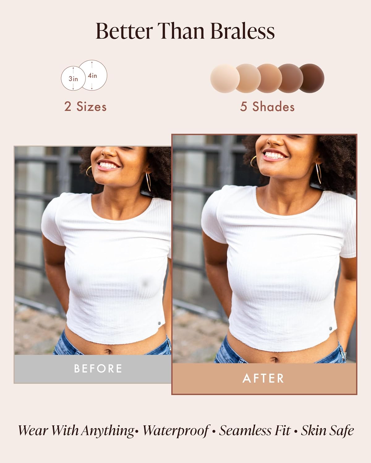 Bare Babe Sensitive No Nipple Reusable Silicone Nipple Covers - Waterproof, Nude, 4 Shades - Sticky Breast Stickers