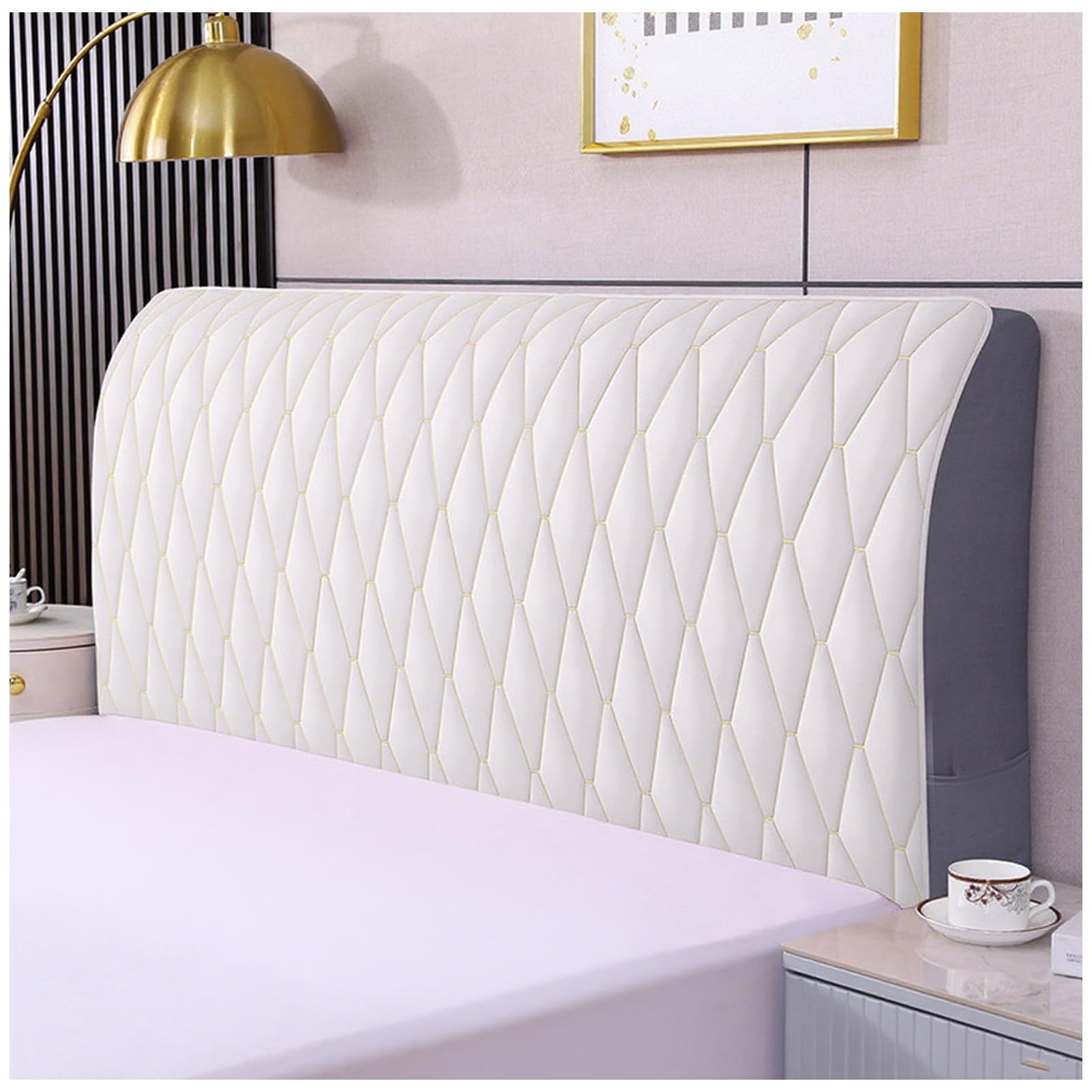 Funda para Cabecera, Todo Incluido Cubre Cabecera de Cama, Fundas Cabecero Gruesa Impermeable Acolchada y Elástica, para Camas Individuales, Matrimoniales y King,Off White,100cm