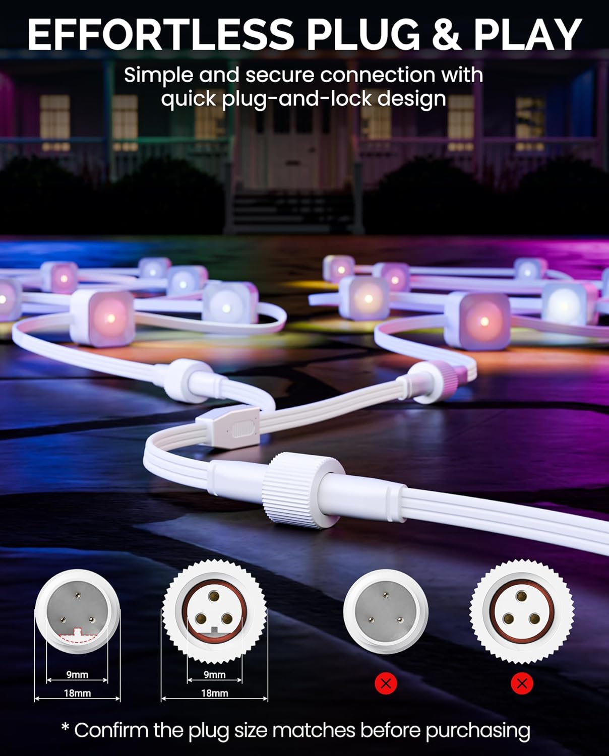 Y-Splitter Connector for Govee Permanent Outdoor Lights 2 and Elite, Extension Cable for H705D H705E H705F, H805A H805B H805C, H703A, H703B, 1 Male to 2 Female - Image 3