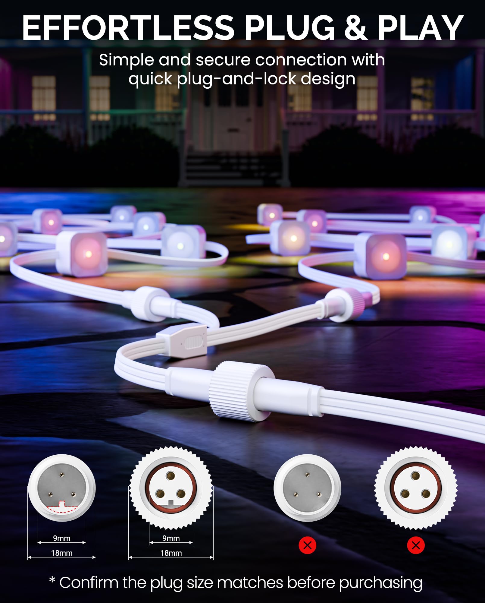Y-Splitter For Govee Permanent Outdoor Lights – 1-Male To 2-Female, 6", IP68 Waterproof, For H705A/H706C Series
