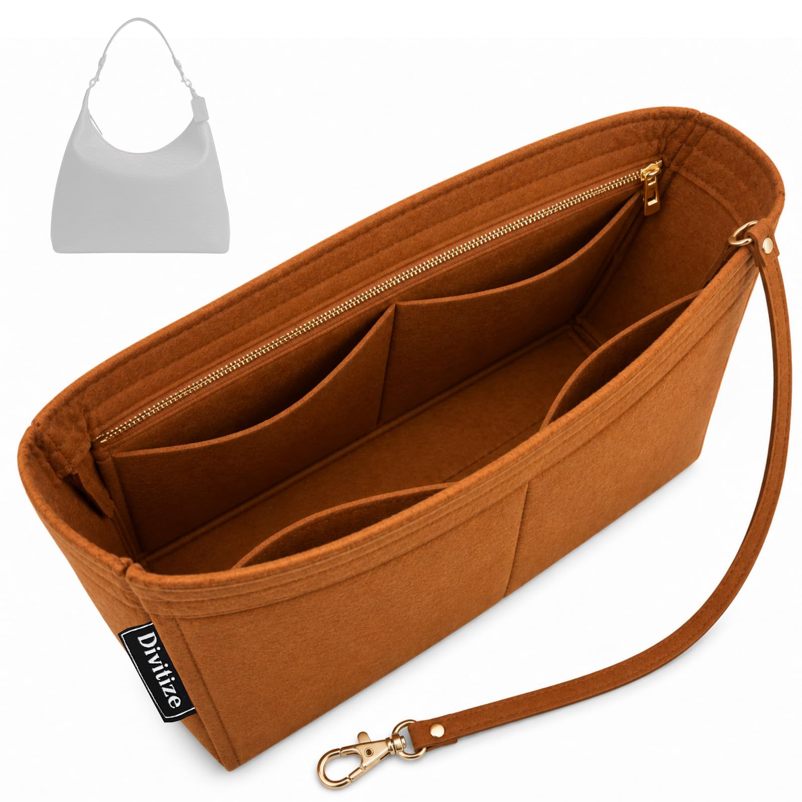 Divitize Premium Taschenorganizer kompatibel mit Coach Juliet Borsa - Handgefertigter Filz, Vollverkleidung, Verstärkter Boden, Maßgefertigtes Design, 24+ Farben (Lightcoffee, for Juliet 25)