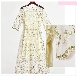 BENECREAT 2 Yard Flower Organza Lace Fabric Polyester Embroidered Mesh Lace Wedding Garment Accessories for Bridal Veils Dress, DIY Crafts Curtain Home Vintage Decor