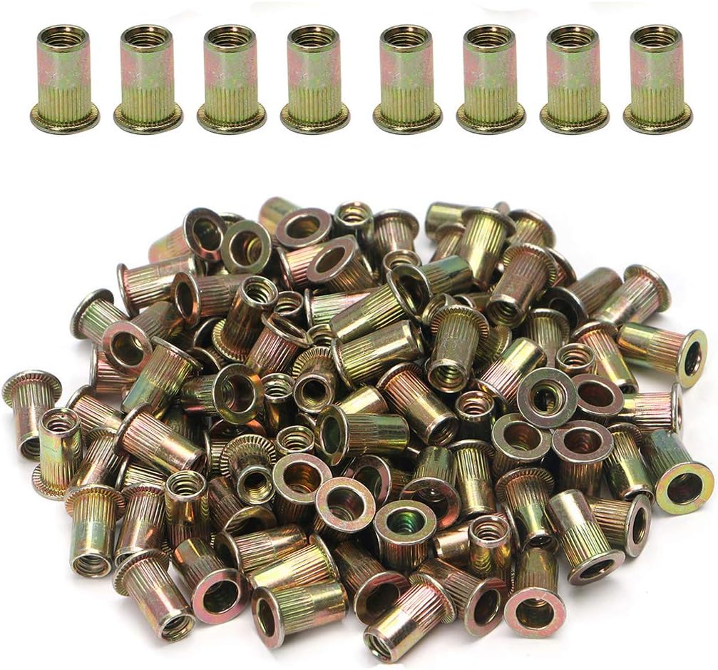 100pcs Carbon Steel SAE Rivet Nuts 1/4-20 Threaded Rivet Insert Nutsert Rivnuts Kit