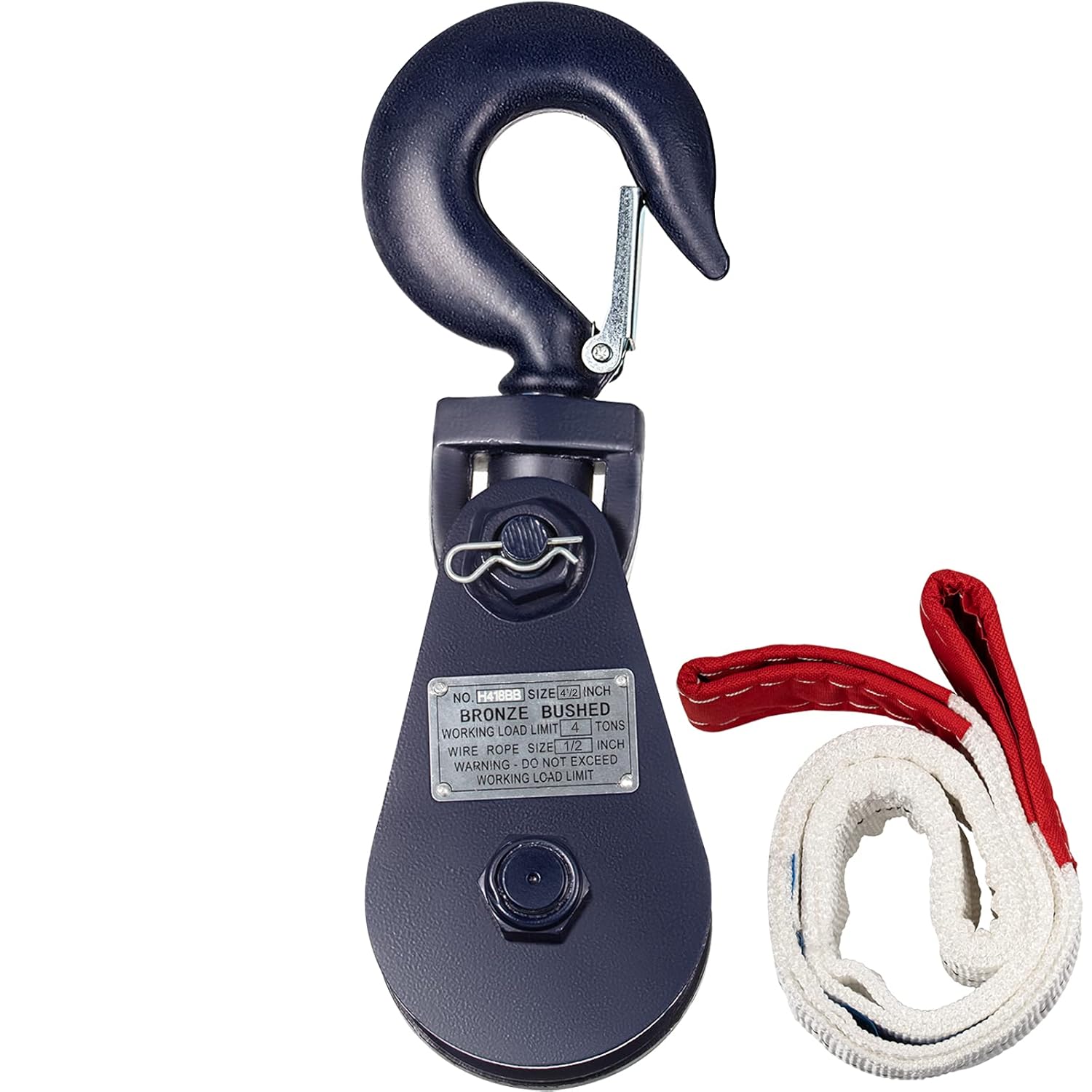 VEVOR 4ton Snatch Block with Hook, 8800 lbs Capacity Snatch Rigging Blocks, 4'' Single Sheave Block with Swivel Hook and Latch, Heavy Duty Fitting 1/2'' Wire Rope for Wrecker, Roll Back, Recovery: Industrial & Scientific