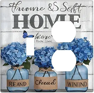 Decorative Outlet Covers Blue Flower Bottles Wood Plank 2 Gang Wall Plate Cover Single Toggle Duplex Combo Two Switch Light Switch Cover Plate Jumbo Dual Gfci Faceplate