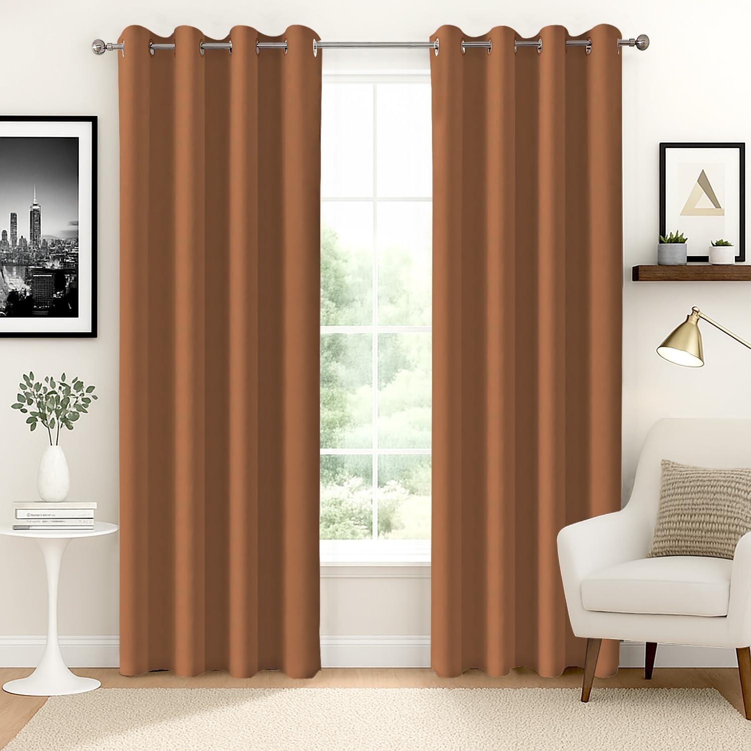 Homestan Blackout Door Curtains 7 Feet Long Set of 2, Rust | Up to 90% Sunlight Block, Room Darkening, 275 GSM 3-Layer Weave, Thermal Insulated, 45 inch Panel, Plastic Grommets