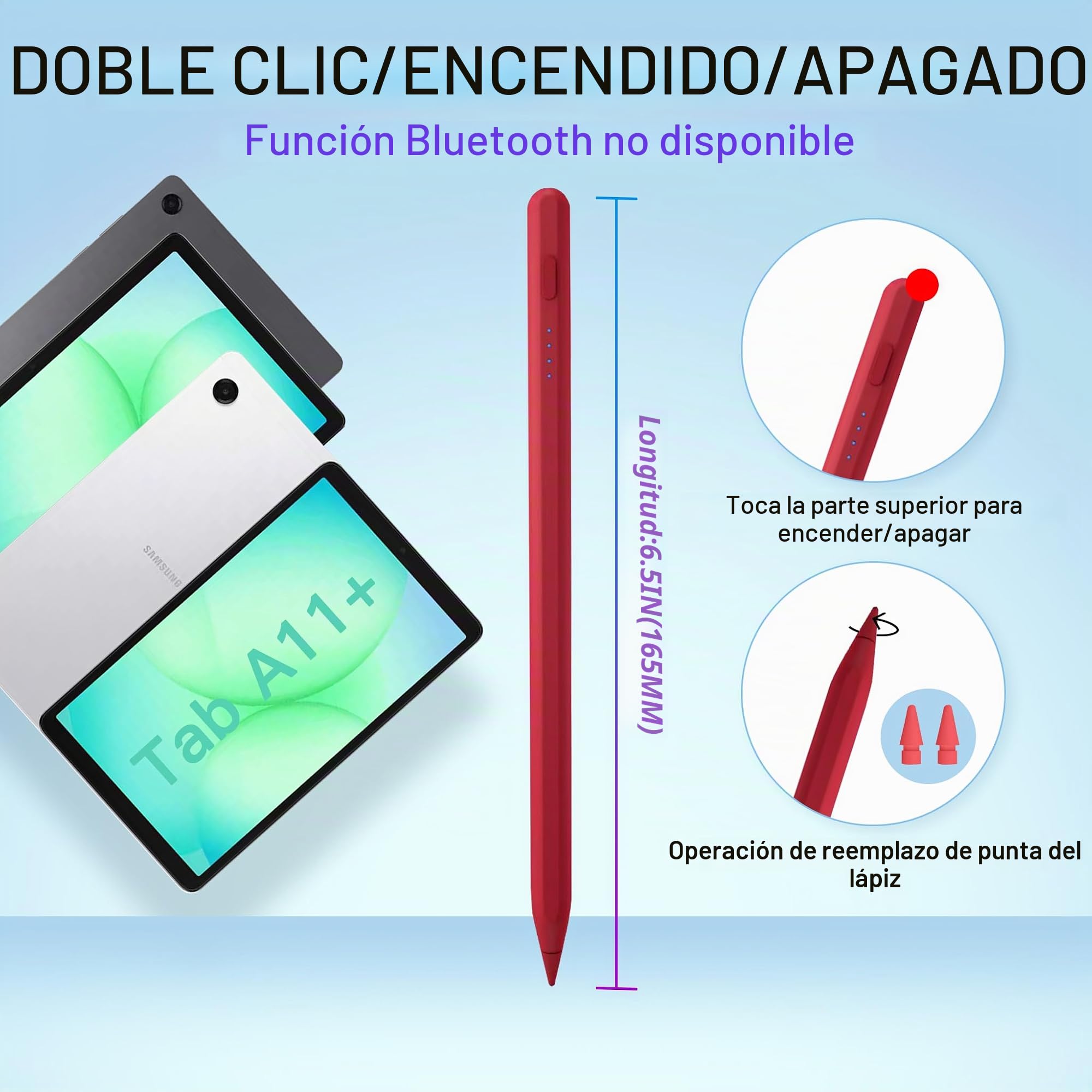 Pluma Stylus Tab A11+ para Samsung Galaxy Tab A11/A9/A9+Plus Tablet Android con carga rápida, precisos lápices S Pencil para pantallas táctiles (Rojo)