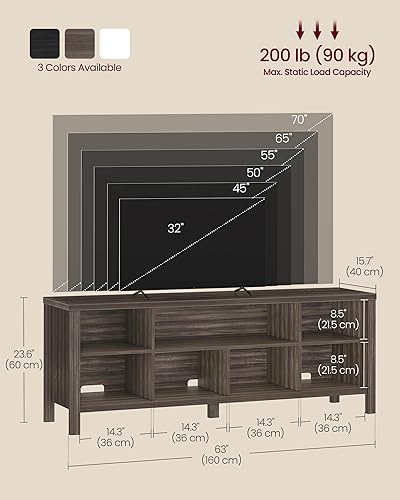 Miniatura 10 de VASAGLE Soporte de TV para televisores de hasta 75 pulgadas, centro de entretenimiento con estantes de almacenamiento, mesa consola de TV, fácil de