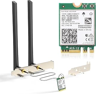 WiFi 6 Wireless Card AX210 NGW Bluetooth 5.3 Tri-Band 2.5G/5G 5400Mbps for Desktop PC Supports Windows 10/11 (64bit) M.2/ NGFF Includes Ipex Cable, 5dBi Antennas and Brackets