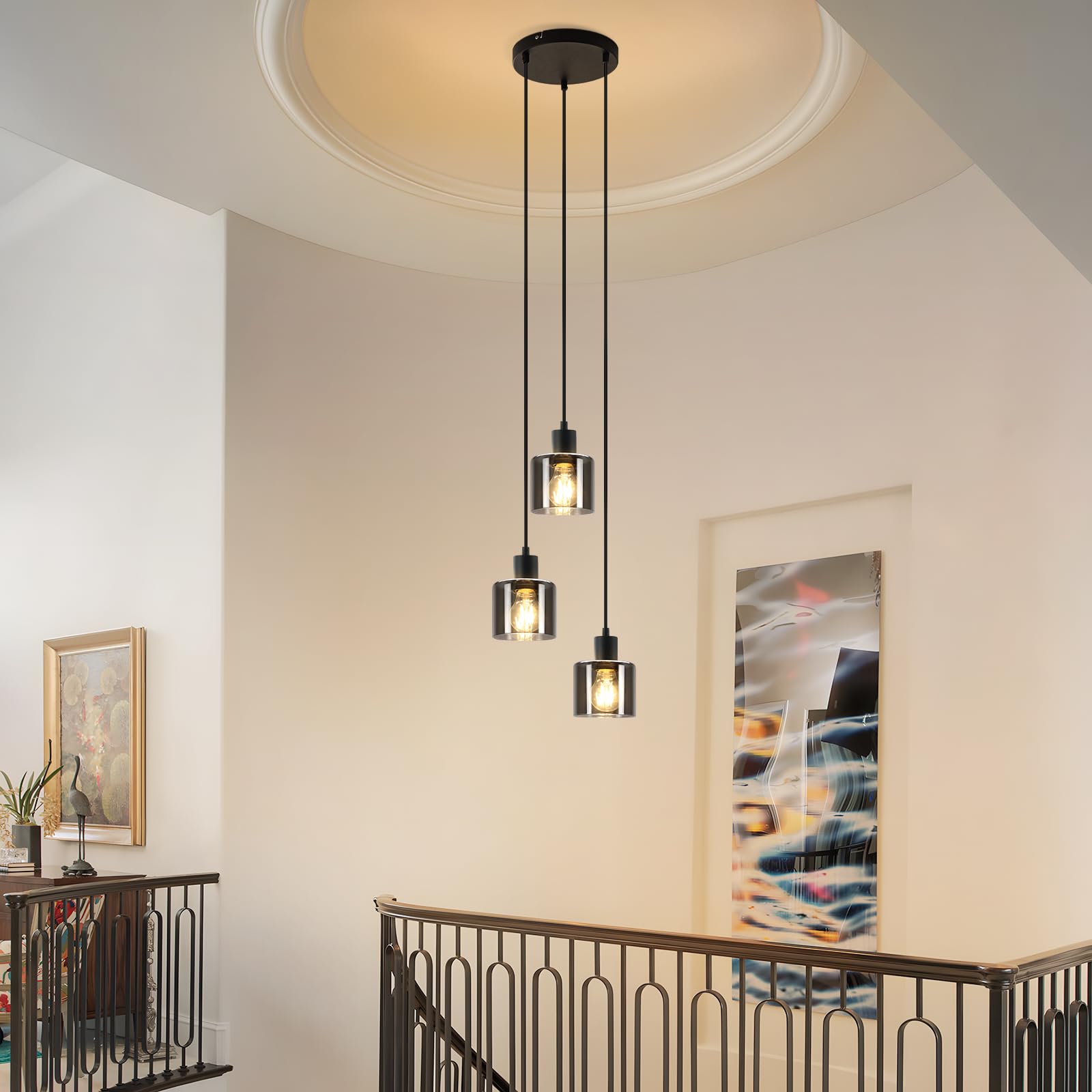 ZMH Hanglamp Eettafel Vintage - Zwart Industriële Hanglamp E27 Retro Metaal 3-lichts Pendellamp voor Keuken, Hal, Slaapkamer, Woonkamer