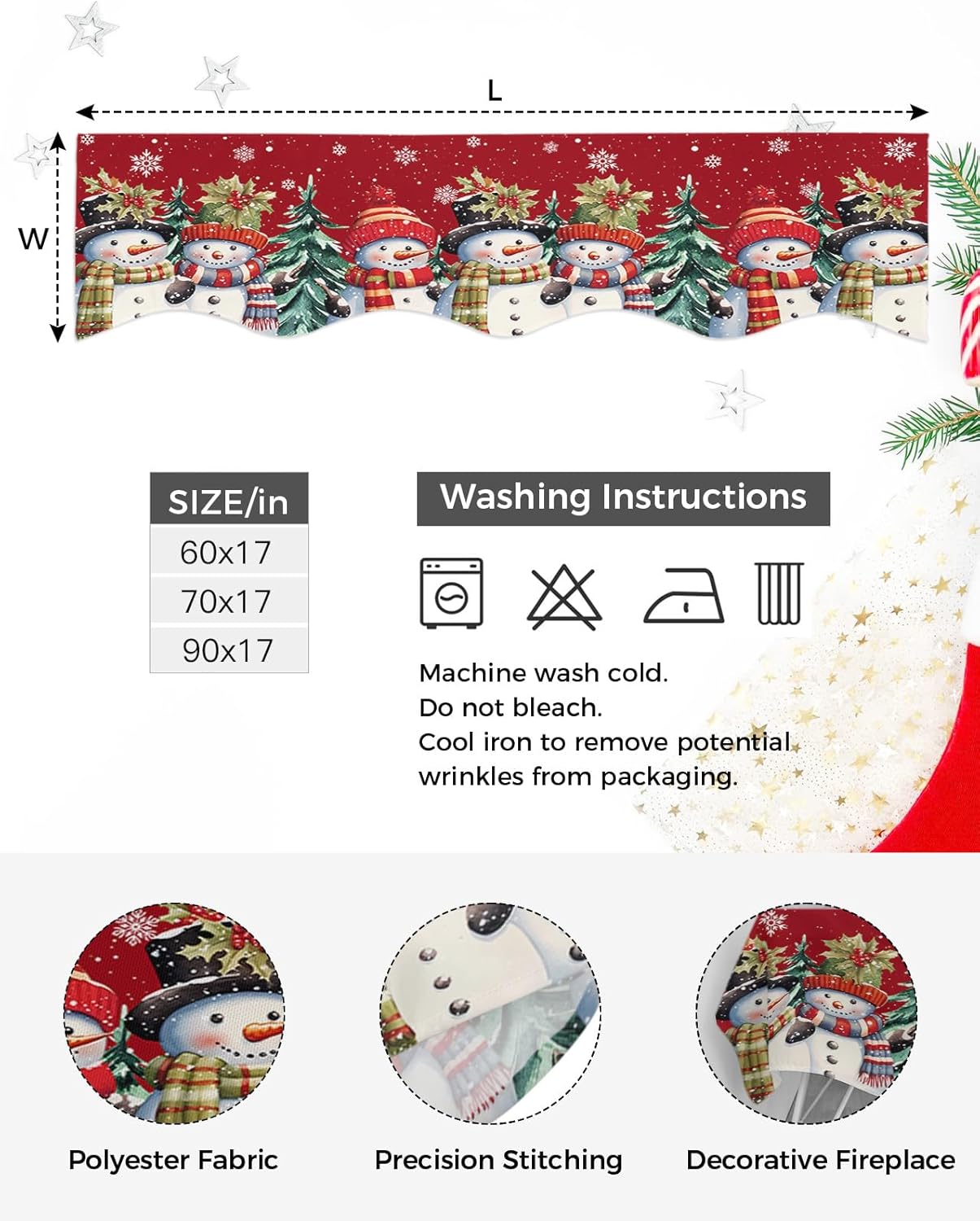 Christmas Mantle Scarf 90 x 17 Inch, Red Snowman Christmas Trees Fireplace Mantel Scarf Mantel Cover Runner for Christmas Holiday Seasonal Winter Xmas Decorations