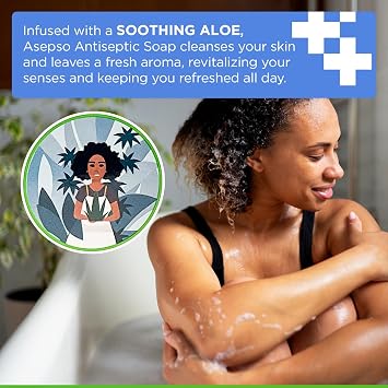 Asepso Antibacterial Bar Soap 4 Pack 80g / 2.8 oz Each Antiseptic Cleansing Soap Choose Scent (Aloe Vera)