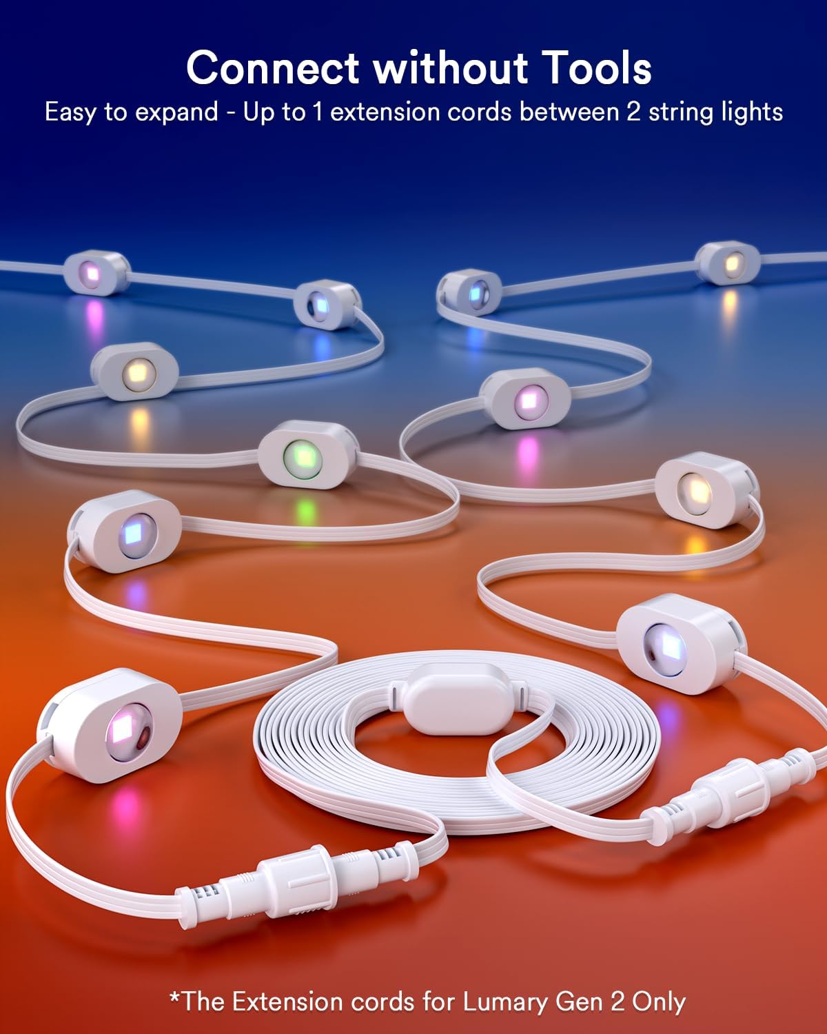 Lumary Extension Cords for Permanent Outdoor Lights Gen 2 Only, Not Work with Pro and Max Version, White, 12Ft