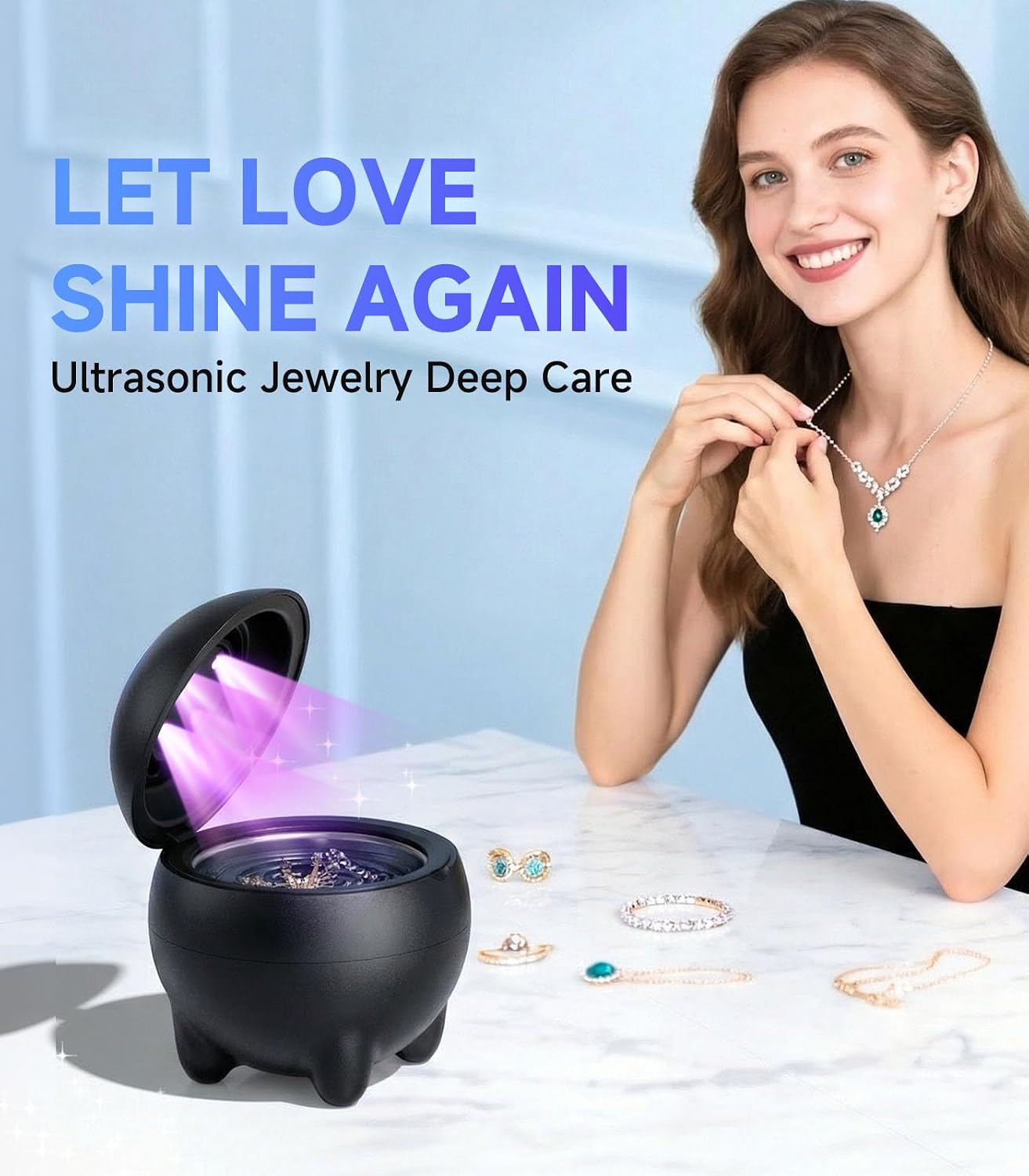 Ultrasonic Jewelry Cleaner Machine, 45KHz Retainer Cleaner Ultrasonic Professional for Aligner, Mouthguard, Ring, Earrings Sterling Silver Deep Cleaner with 4 Modes, Low Noise, 304Stainless Steel Tank